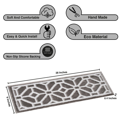 Ophelia  Gray/White  Authentic Turkish Premium Quality Stair Rugs - Medium Pile - Machine Washable Indoor Carpet Stair Treads-Multi Pack Sets With TPE Backing